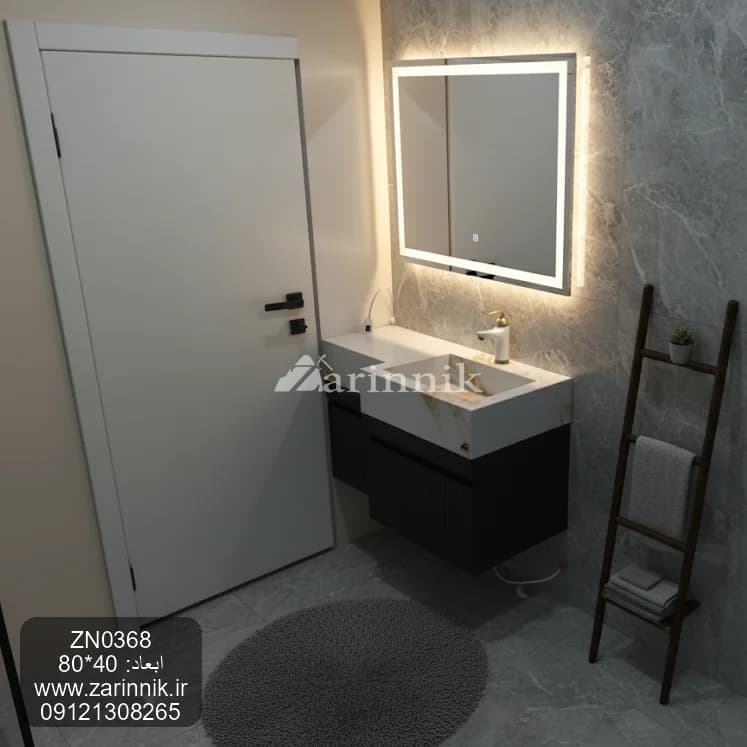 روشویی کوچک سرامیکی سفارشی 40*80 جلوی درب باعرض کم زرین نیک کد ZN0368 — تصویر ۲