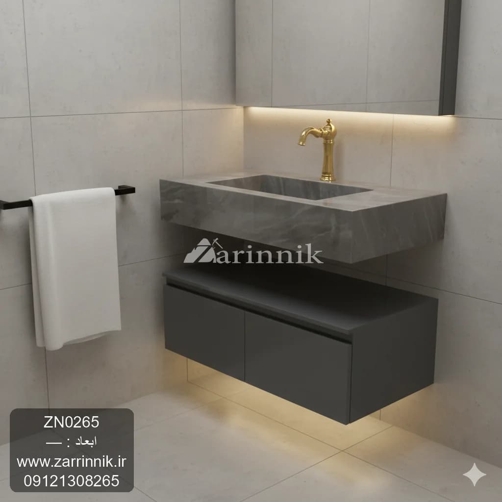 روشویی سرامیکی کابینتی مدرن طوسی زرین نیک کد ZN0265 — تصویر ۲