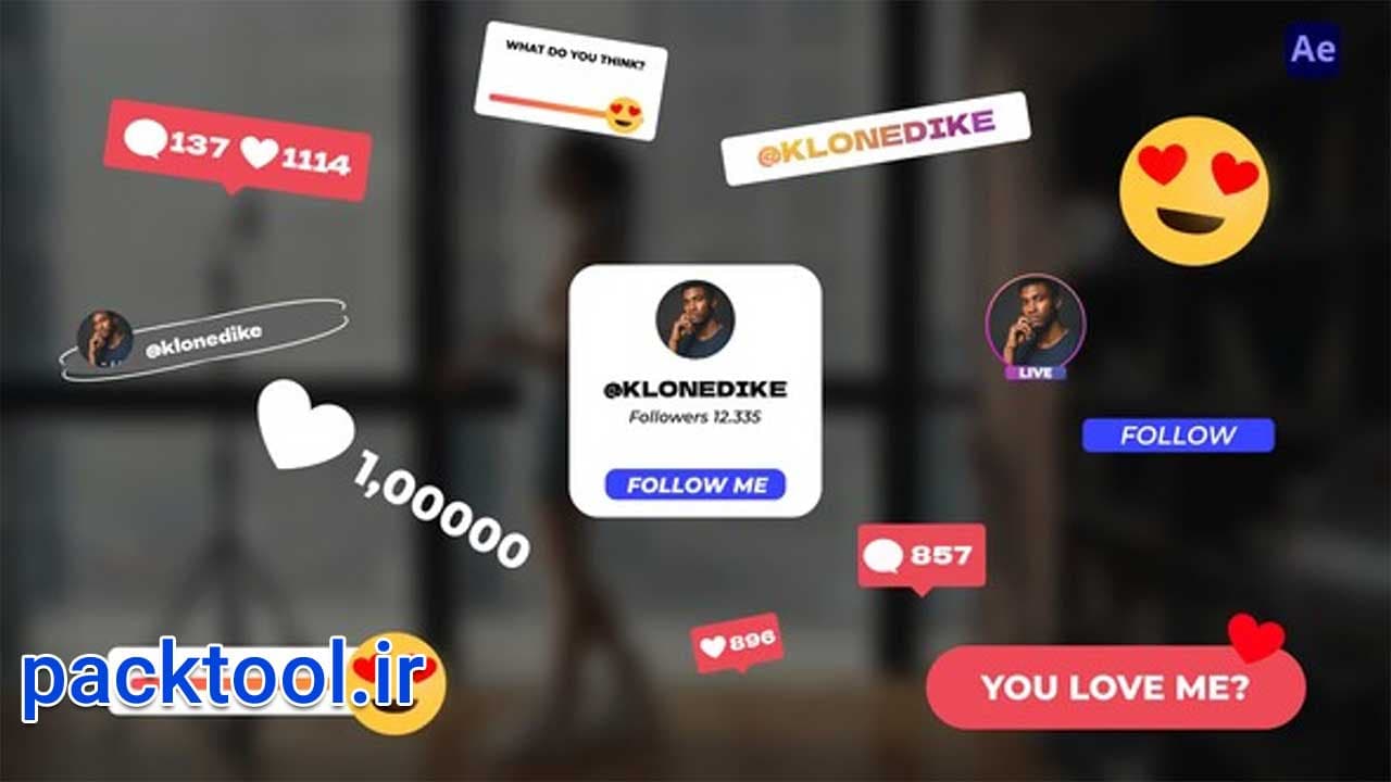 پروژه آماده المان شبکه های اجتماعی برای افترافکت Instagram Social Elements — تصویر ۲