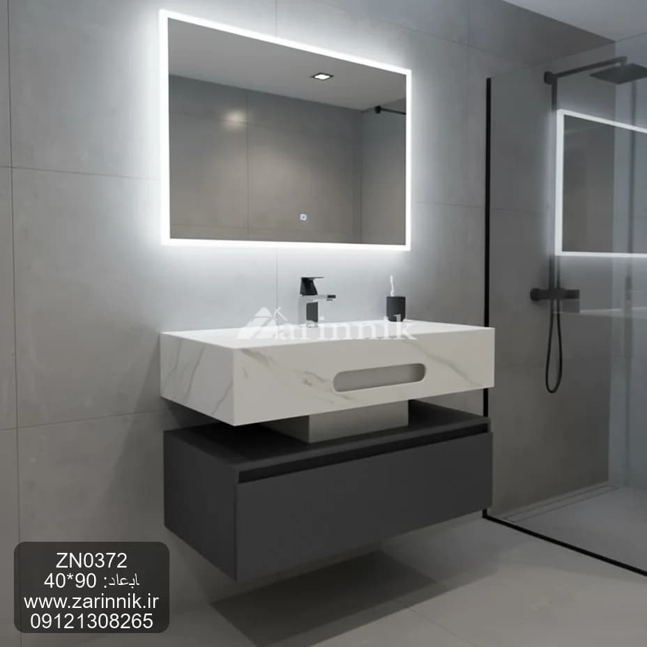 روشویی سرامیکی 40*90 باکابین وجای حوله کدZN0372 — تصویر ۲
