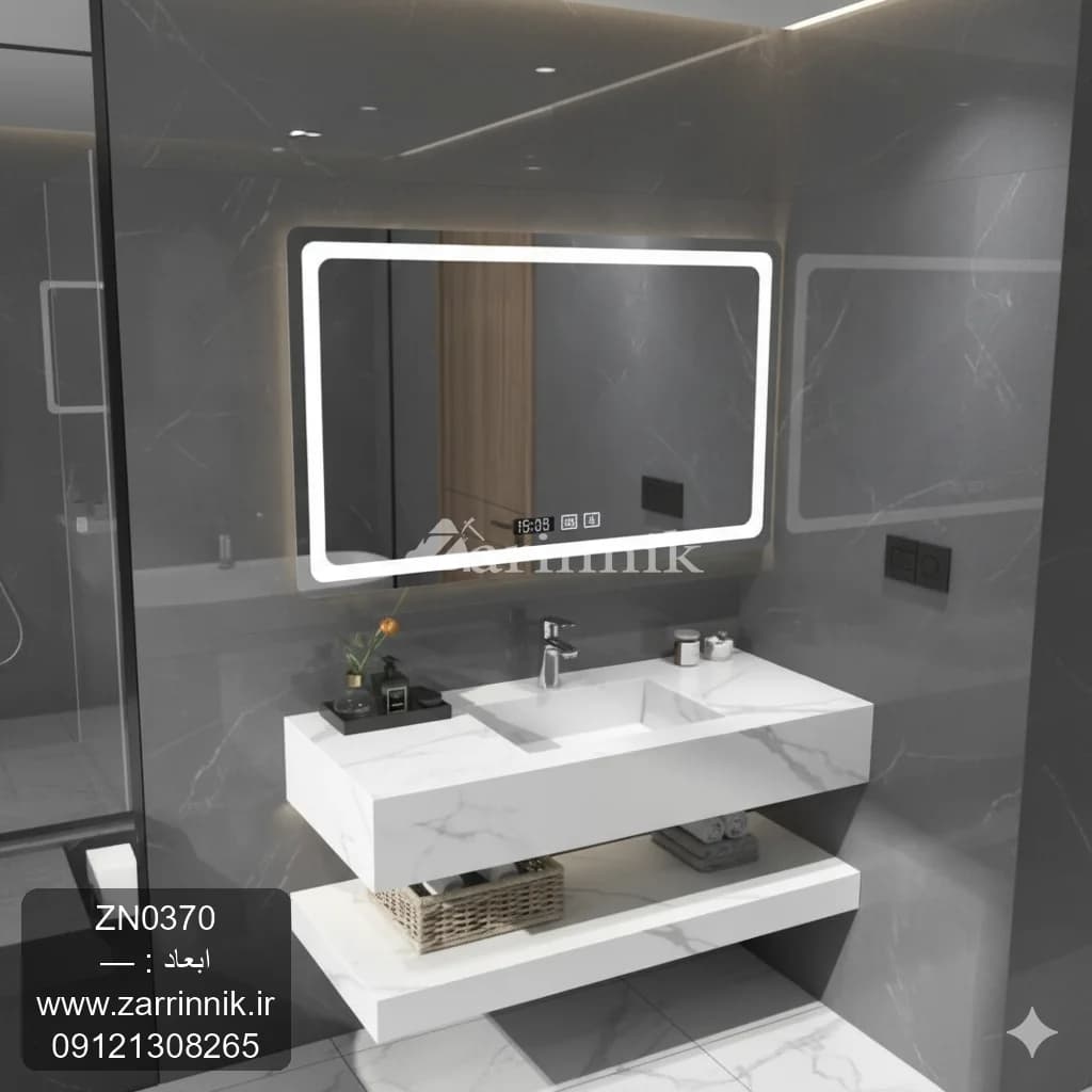 روشویی مدرن سرامیکی سفید با شلف 40*60 زرین نیک کد ZN0370