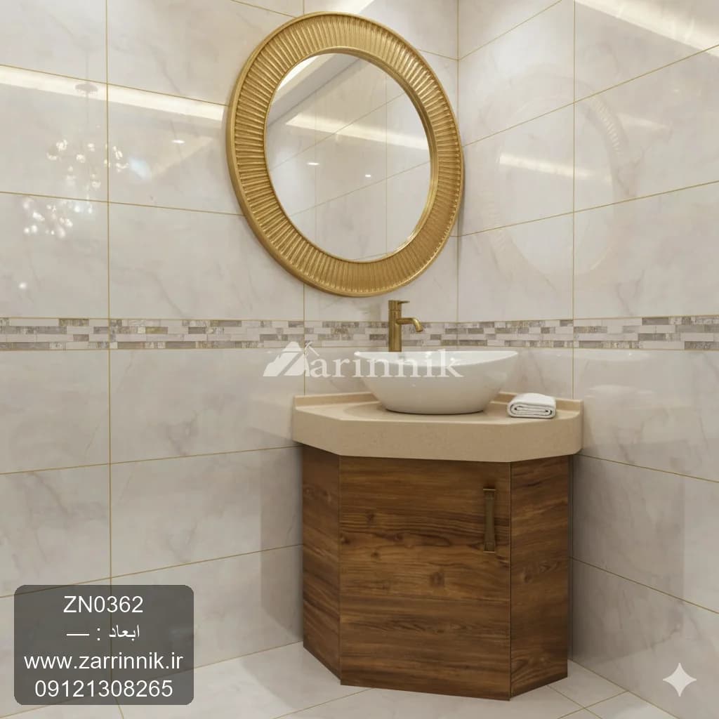 روشویی کنجی کابینتی مدرن طرح چوب زرین نیک کد ZN0362 — تصویر ۲