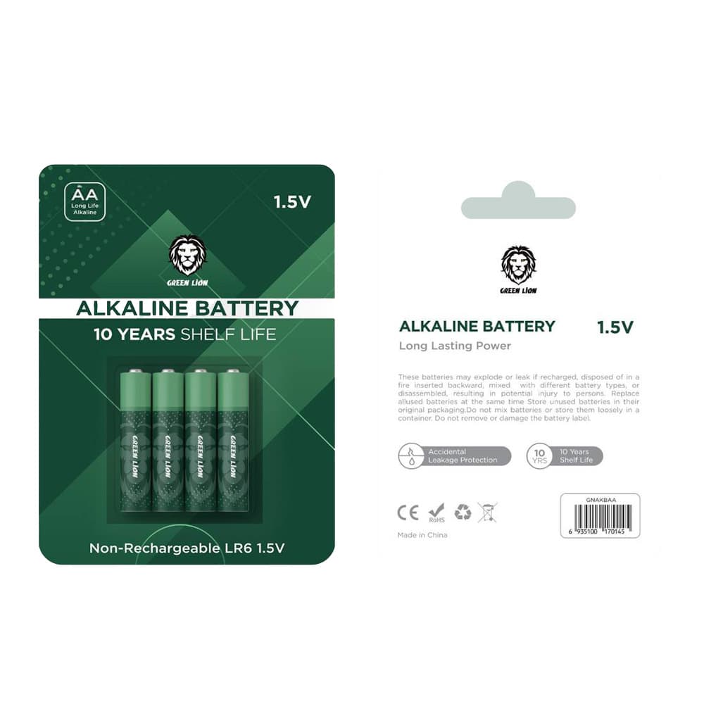 پک ۴ عددی باتری قلمی گرین لاین Green Lion Alkaline AA Battrey