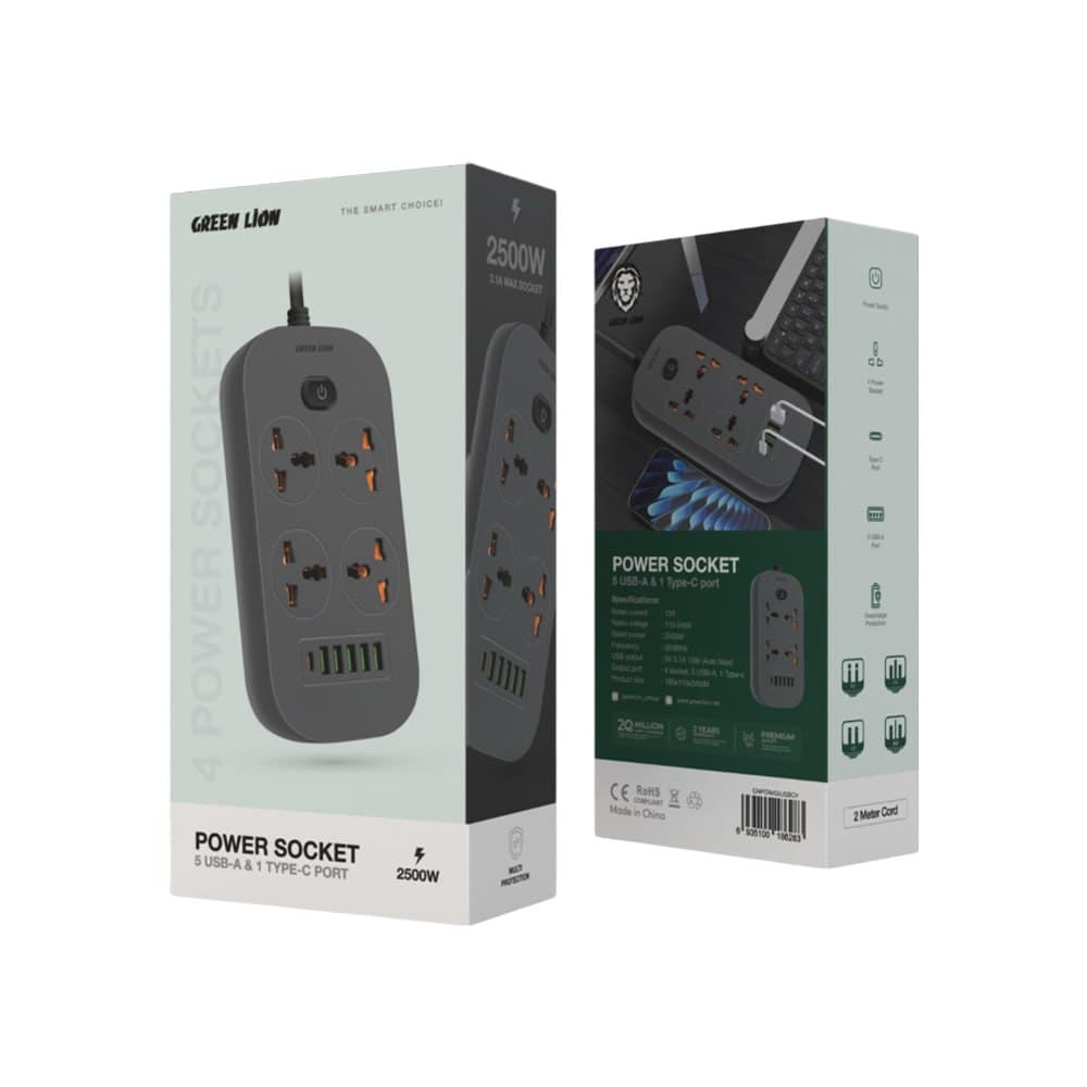چند راهی برق گرین لاین مدل Green lion power socket 2500W GNPOWS5USB — تصویر ۳