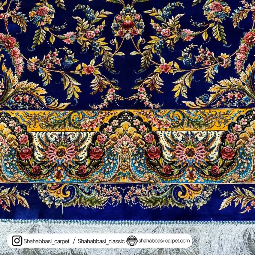 فرش تمام ابریشم کد 51 سرمه ای — تصویر ۴