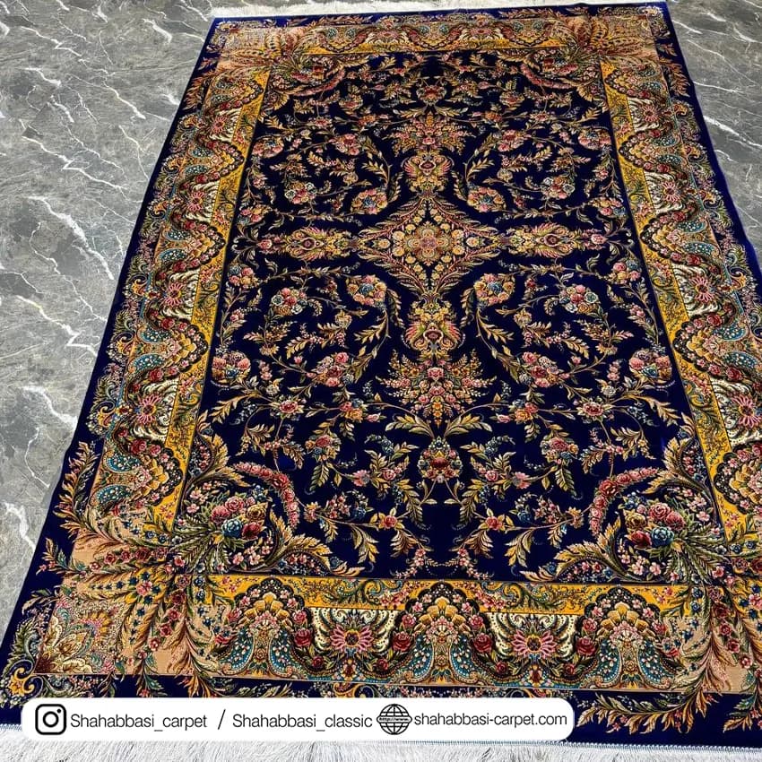 فرش تمام ابریشم کد 51 سرمه ای — تصویر ۶
