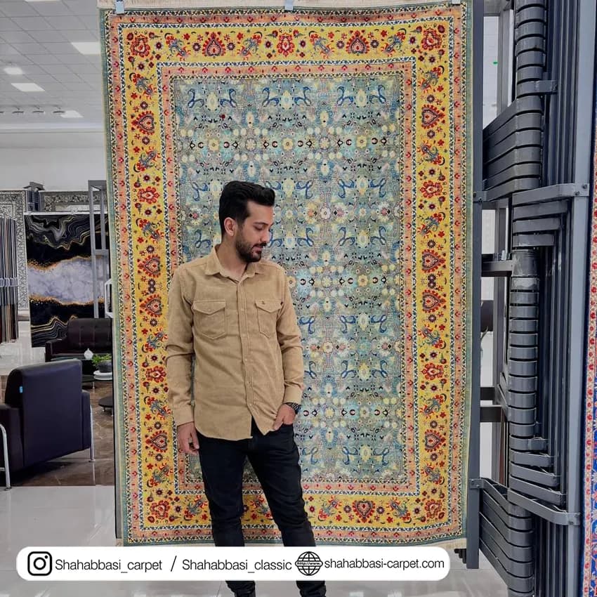 فرش سنتی کد 800120 سبزآبی — تصویر ۲