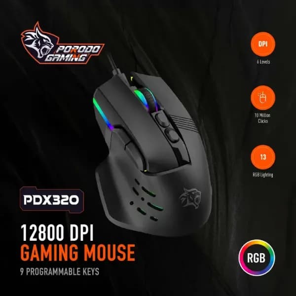 موس سیمی گیمینگ پرودو Porodo PDX320 Gaming Wired Mouse — تصویر ۲