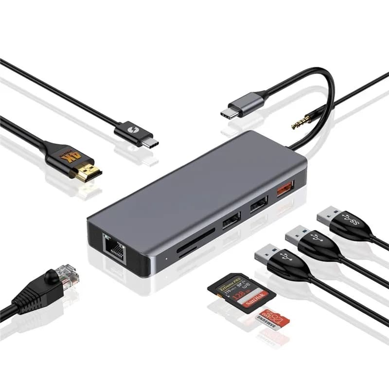 هاب ۹ پورت پرودو PORODO 9IN1 4K HDMI ETHERNET USB-C HUB PD-91CHB توان ۱۰۰ وات — تصویر ۴