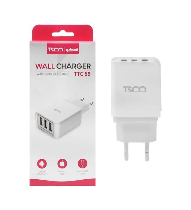 شارژر دیواری تسکو مدل TTC59 با ۳ پورت USB و توان ۱۵ وات- میکرو USB