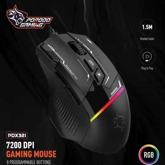 موس سیمی گیمینگ پرودو Porodo PDX321 Gaming Wired Mouse — تصویر ۳