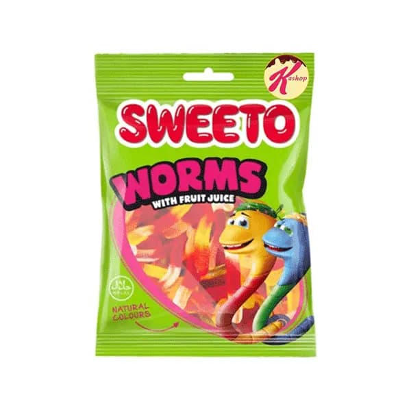 پاستیل میوه ای سوییتو Sweeto WORMS با طرح مار رنگی 80 گرم