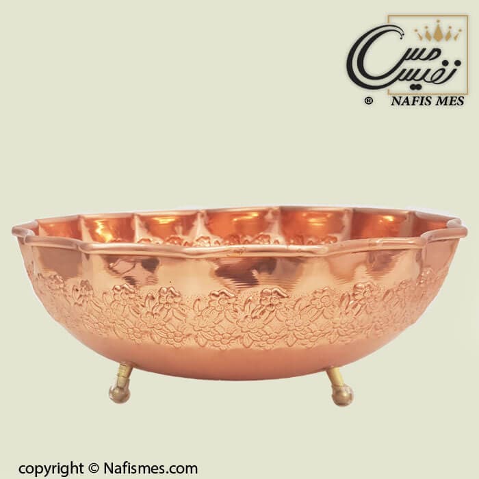 میوه خوری مسی سه پایه کوتاه طرح رزگلد