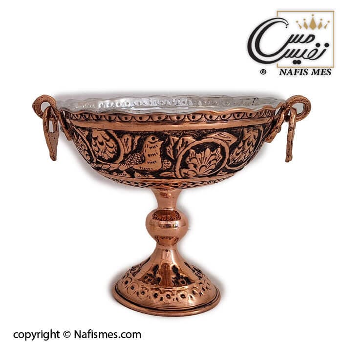 شکلات خوری مسی قلم کاری پایه دار مدل سهند