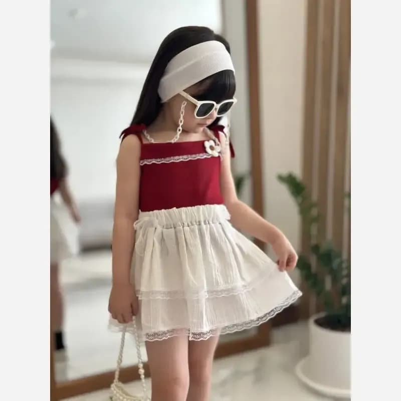 تاپ و دامن دخترانه نخی کراش مناسب 2 تا 7 سال — تصویر ۵