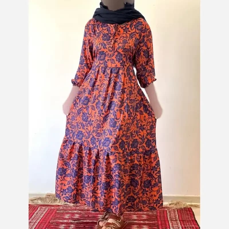 پیراهن ساحلی زنانه جنس فلور بوگاتی فری سایز قد 135 — تصویر ۵