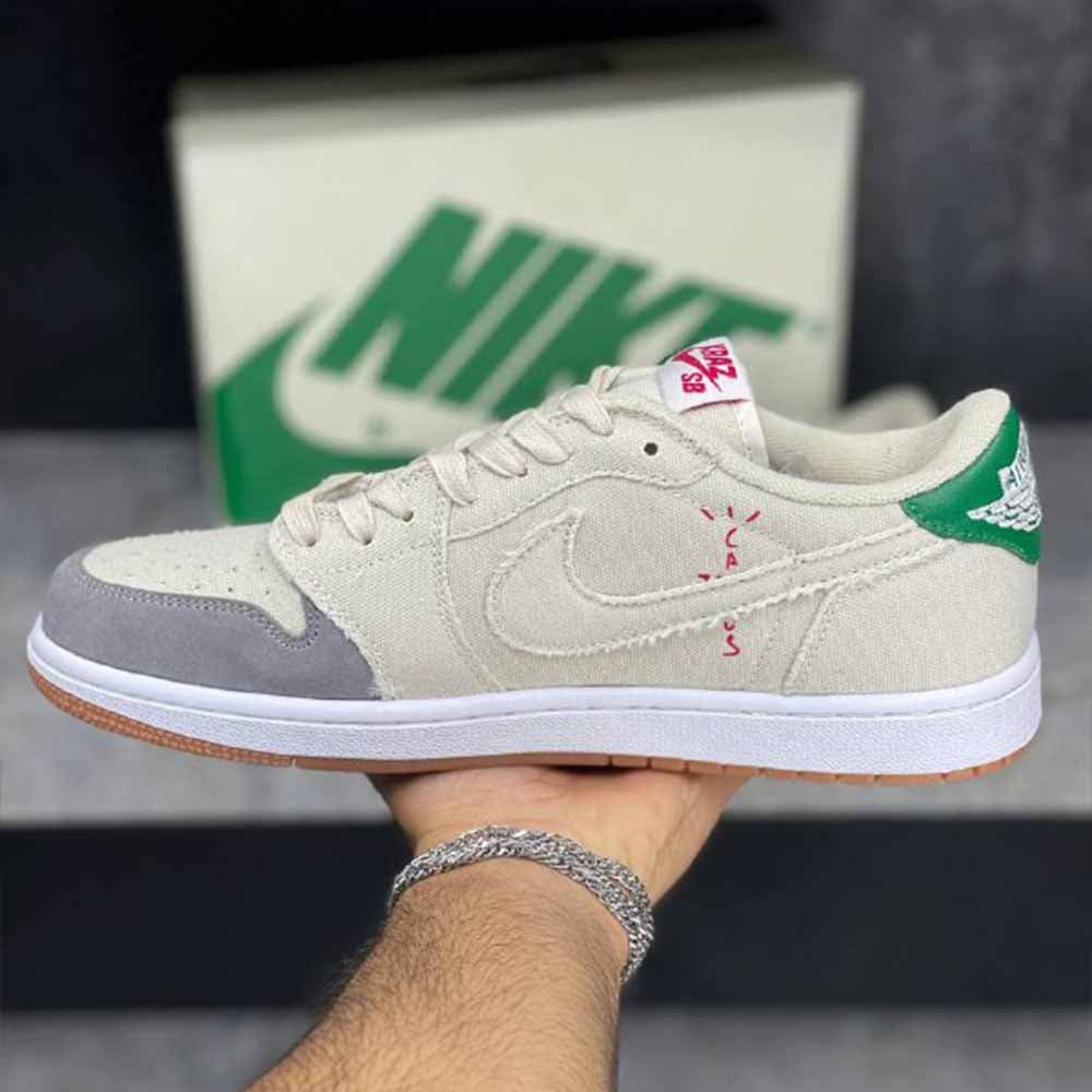 نایک ایر جردن 1 لو ترویس اسکات خاکستری تیک سبز Nike Air Jordan 1 Low Travis Scott — تصویر ۲