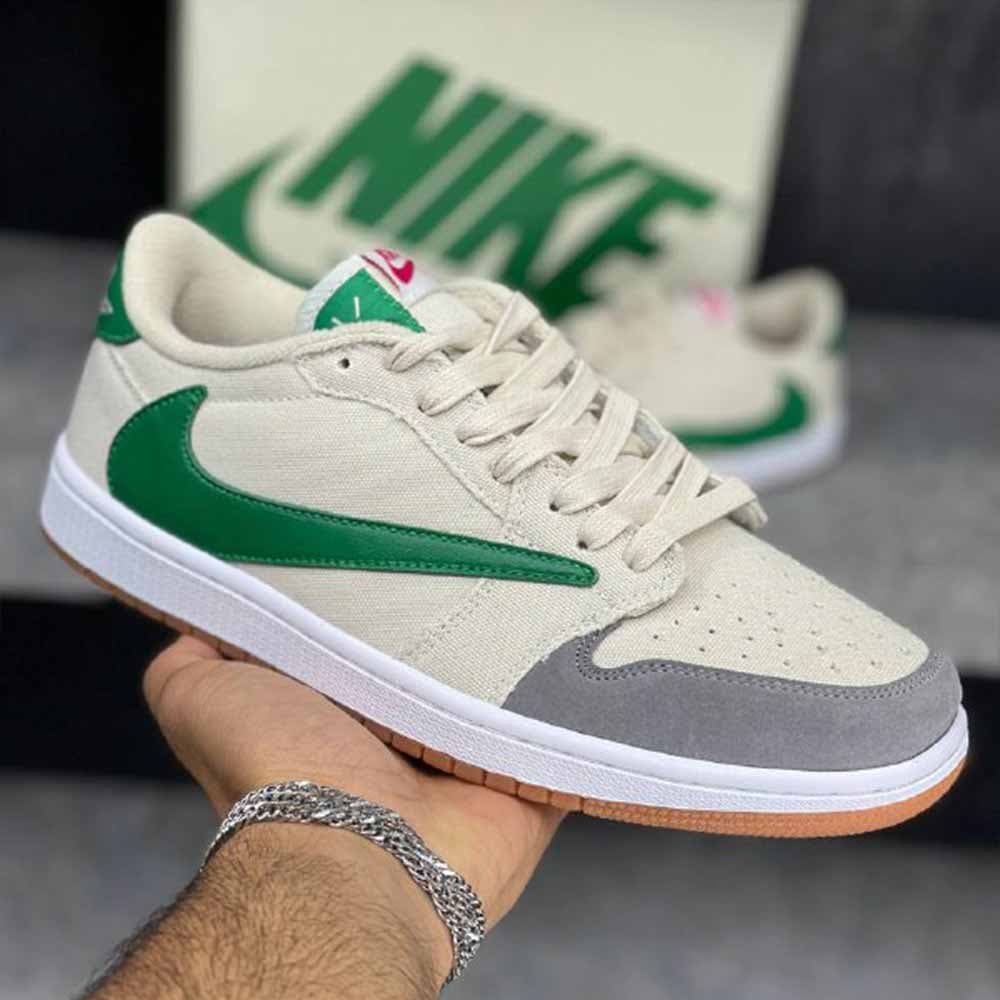 نایک ایر جردن 1 لو ترویس اسکات خاکستری تیک سبز Nike Air Jordan 1 Low Travis Scott