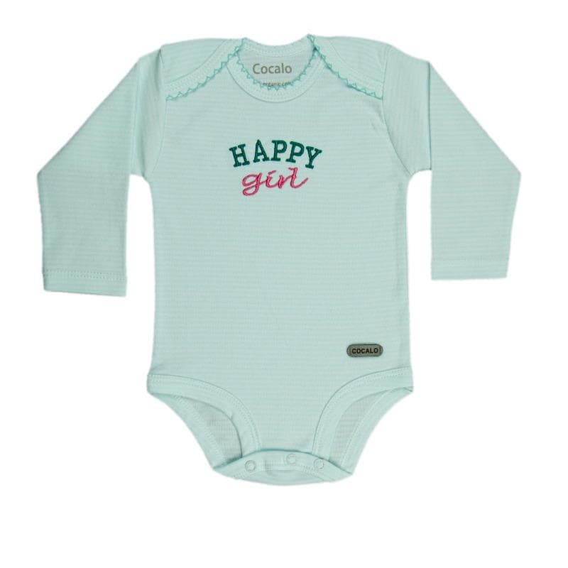 زیردکمه آستین بلند کوکالو طرح happy girl سایز نوزادی تا یکسال بادی بلند