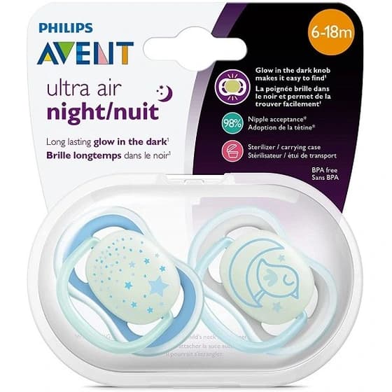 پستانک اونت اولترا ایر شبرنگی ۶_۱۸ماه ۲عددی avent ultra air ستاره و جوجه