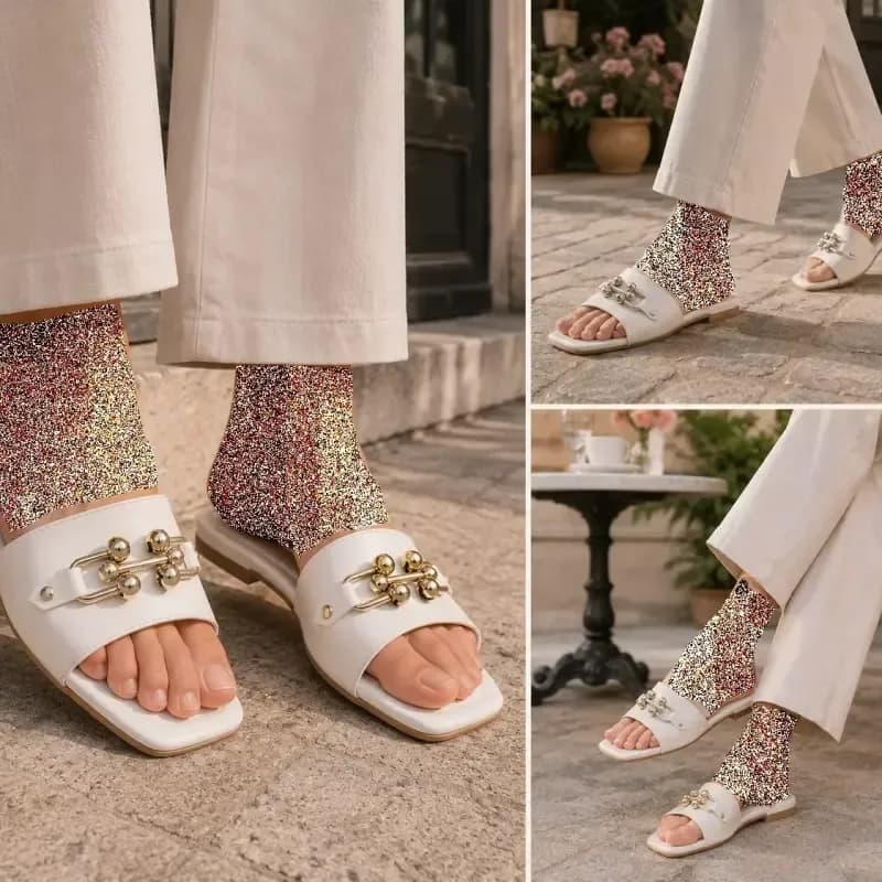 صندل زنانه آلینا سفید راحتی شیک تابستانی تخت مجلسی — تصویر ۶