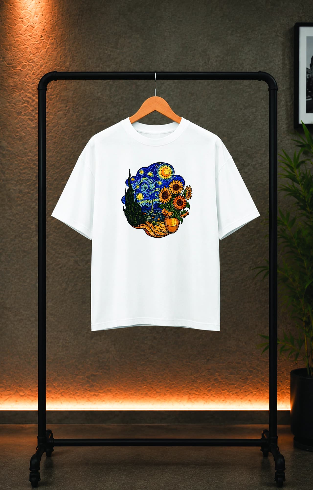 تیشرت باکسی ترک دخترانه طرح ونگوگ شب پرستاره van Gogh کد 5179 — تصویر ۳