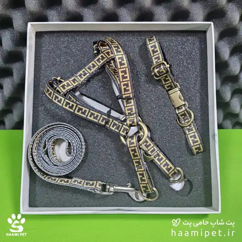 پک هدیه قلاده سگ طرح فندی VIP سایز S