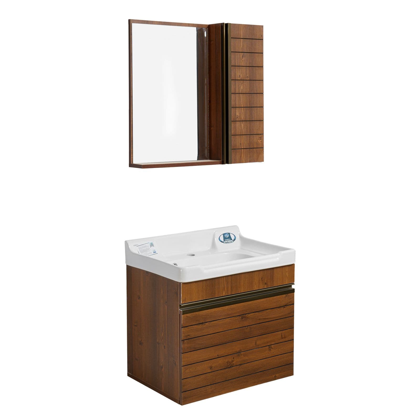 ست کابینت و روشویی مدل کویینتو طرح چوب کد 104 به همراه آینه و باکس — تصویر ۲