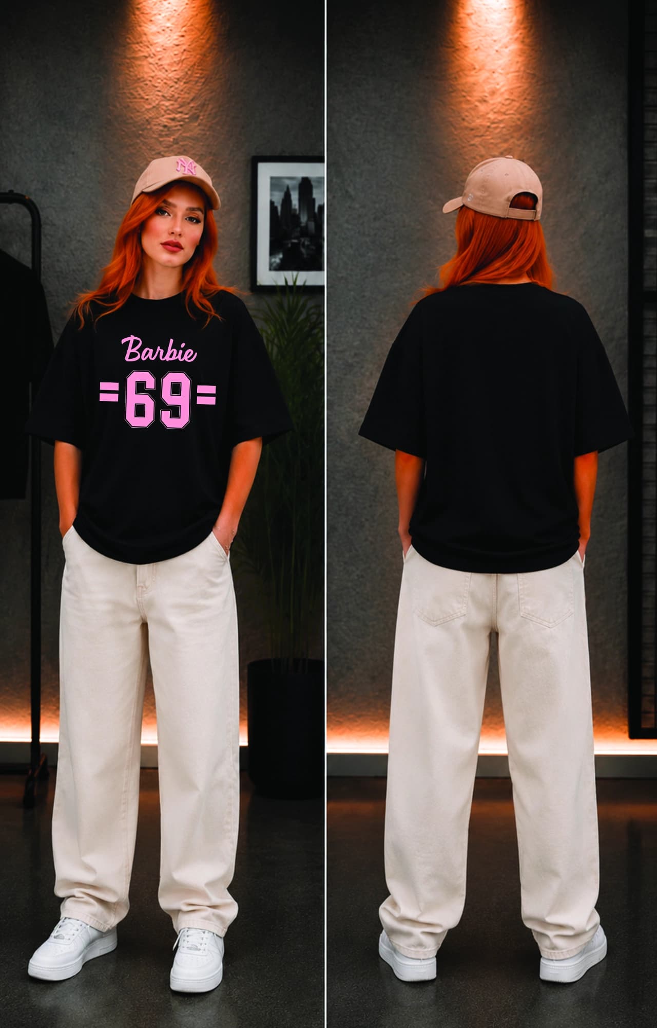 تیشرت باکسی ترک دخترانه طرح باربی barbie 69 کد 5106 — تصویر ۲