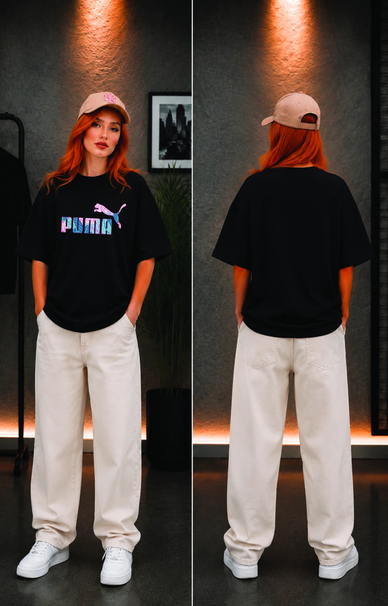 تیشرت باکسی ترک دخترانه طرح پوما puma کد 5102