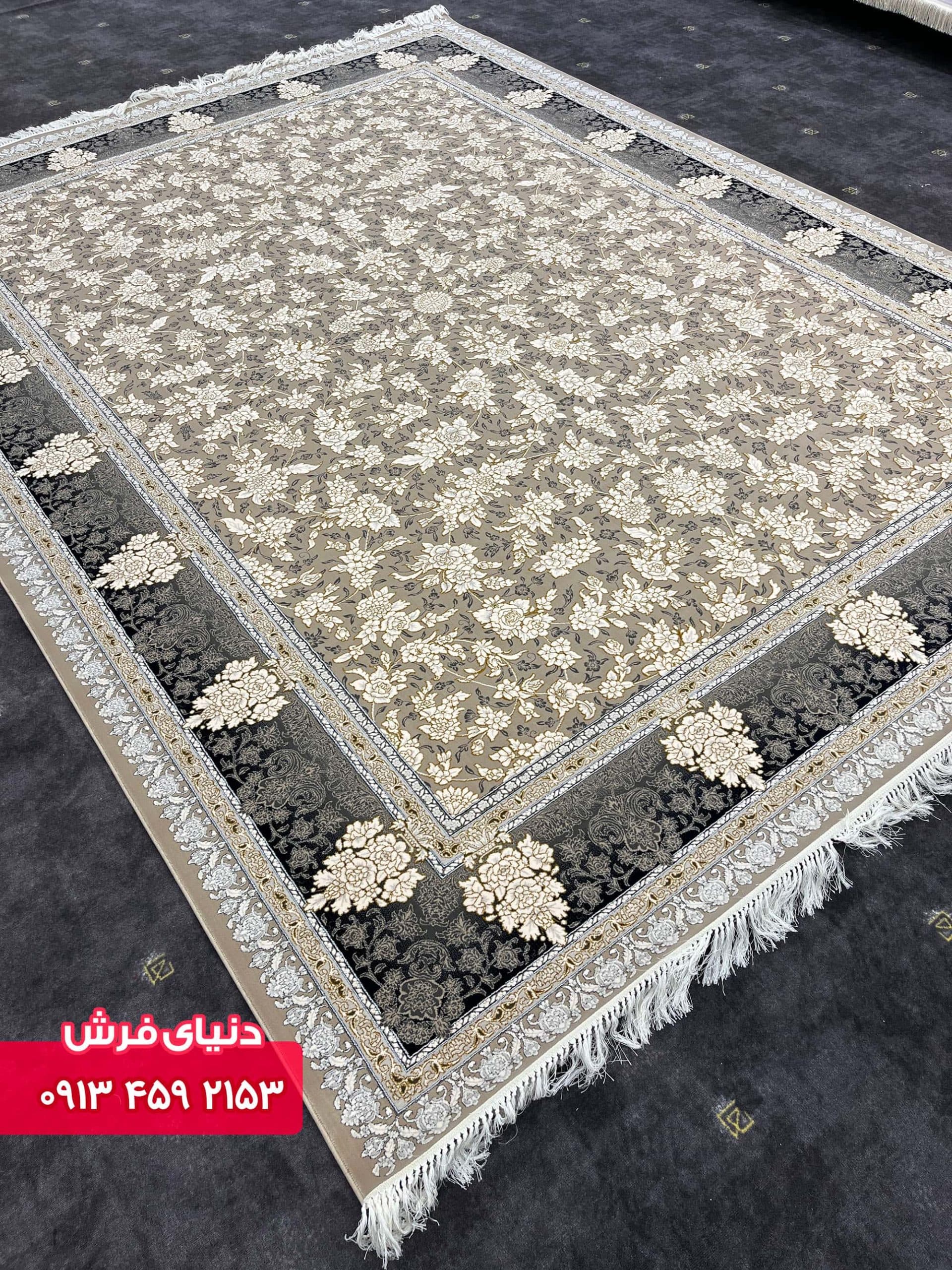 فرش افشان کد 9023 خاکی گل برجسته