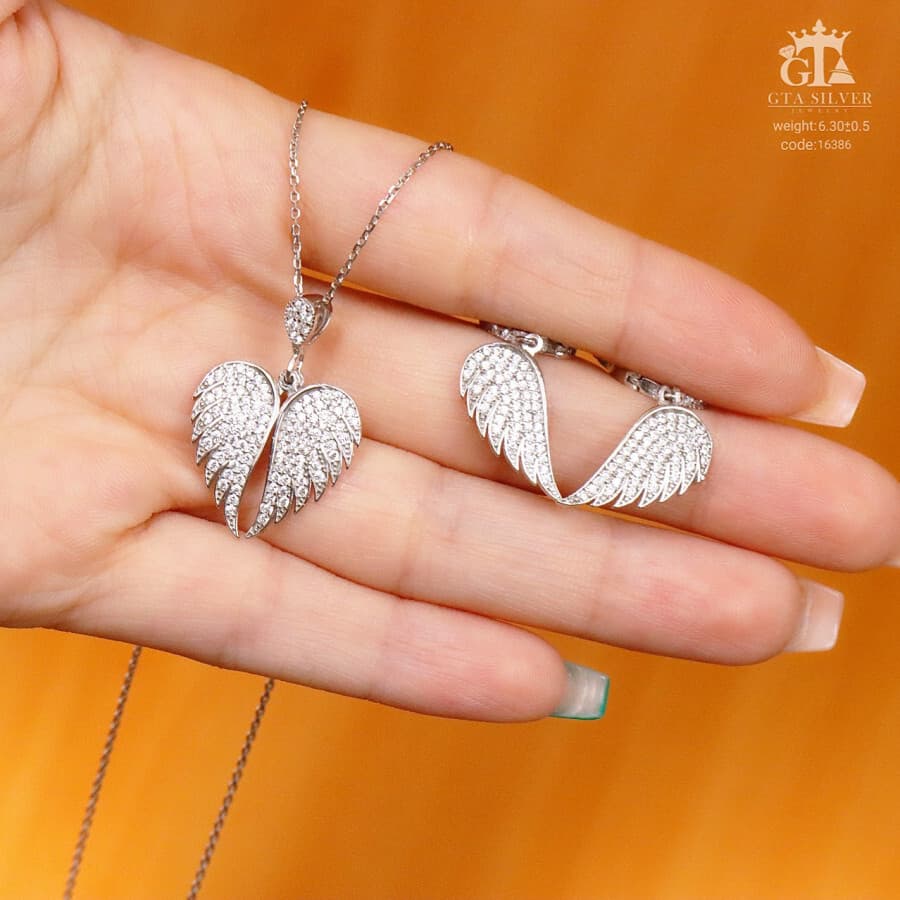 نیم ست نقره میکرو طرح بال فرشته کد 16386 — تصویر ۳