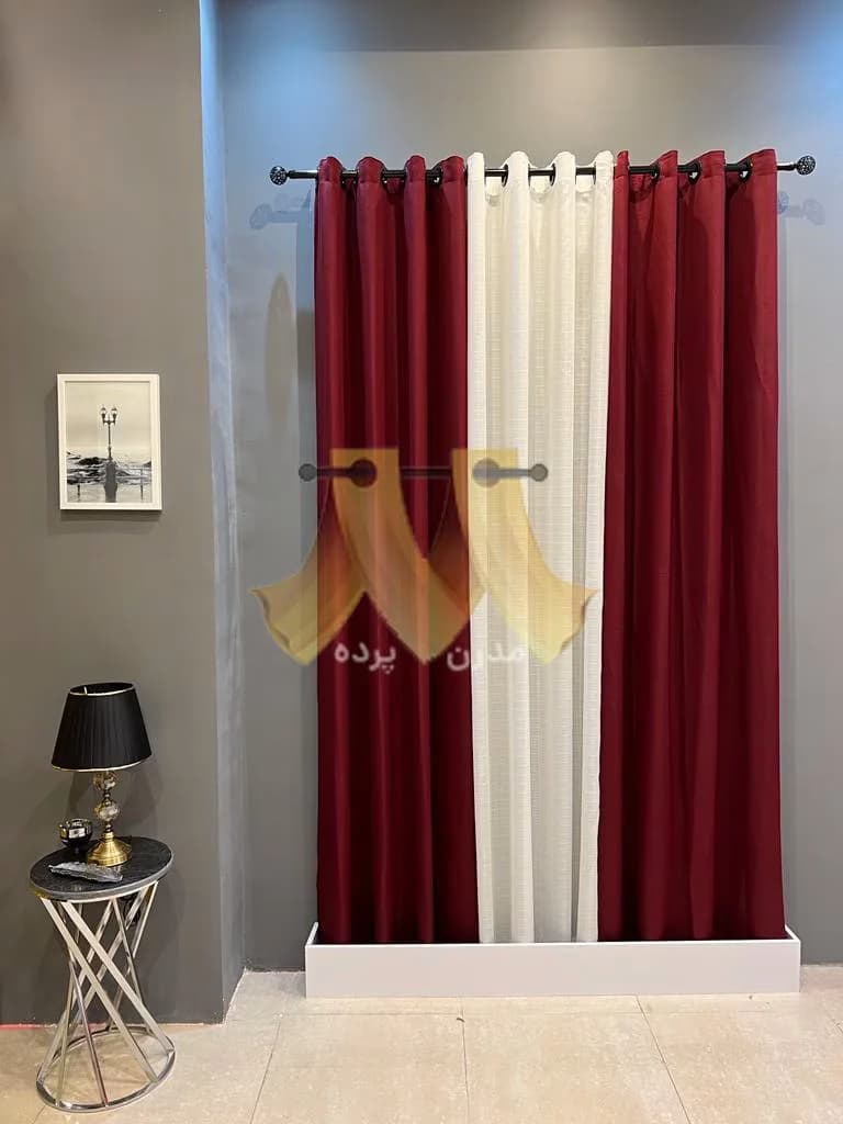 پرده آماده پانچی کتان ساده زرشکی