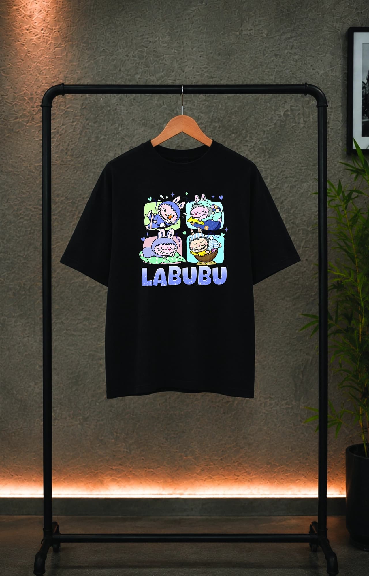 تیشرت باکسی ترک دخترانه طرح لبوبو labubu کد 5016 — تصویر ۳