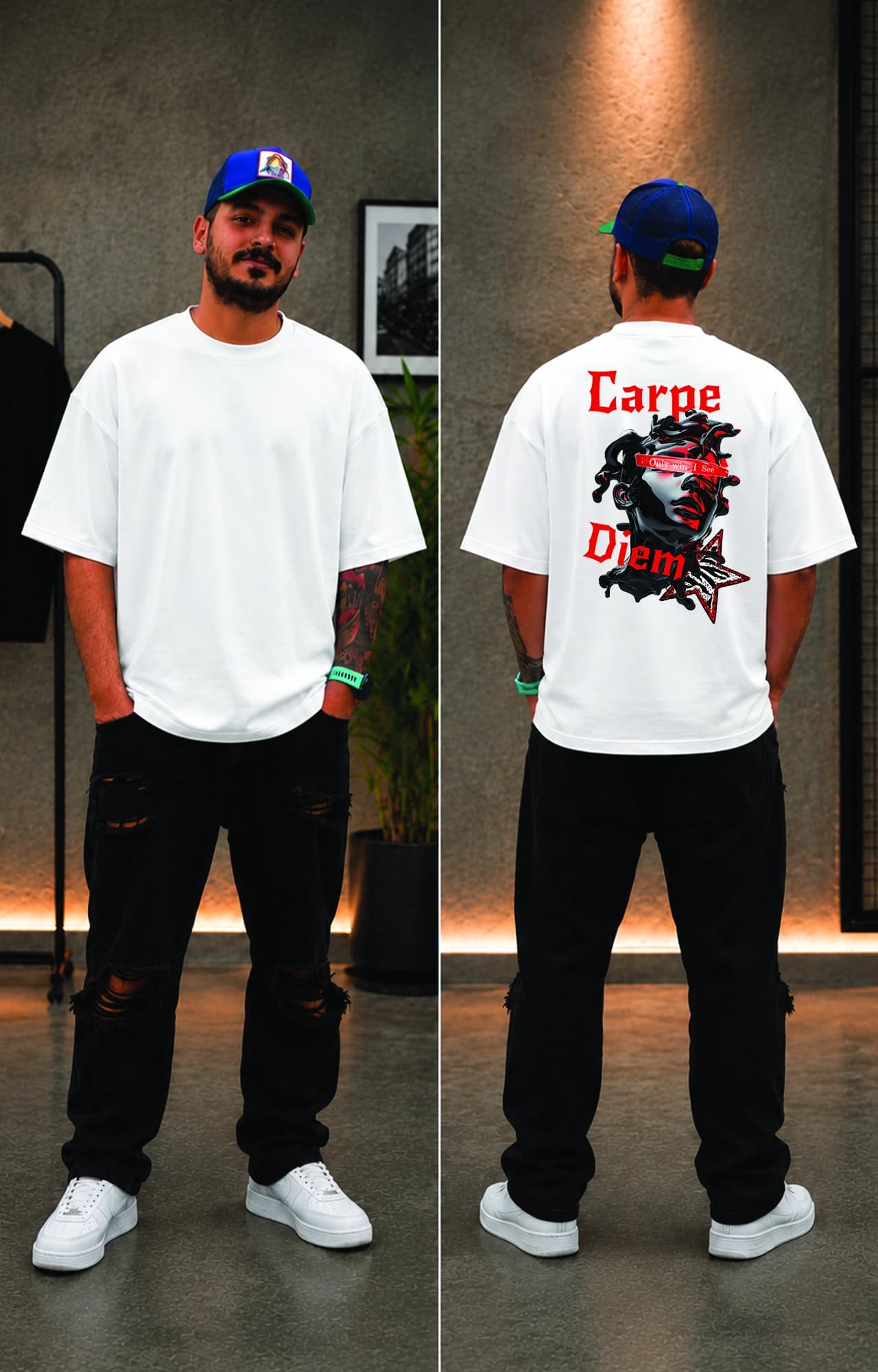 تیشرت باکسی ترک مردانه طرح carpe diem کد 5052