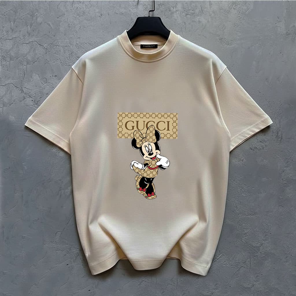 تیشرت دخترانه طرح میکی موس GUCCI مدل باکسی | جنس دونخ پنبه | رنگ کرمی