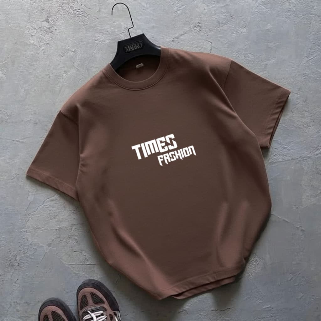 تیشرت باکسی طرح Times Fashion | جنس دونخ پنبه | رنگ قهوه ای — تصویر ۲