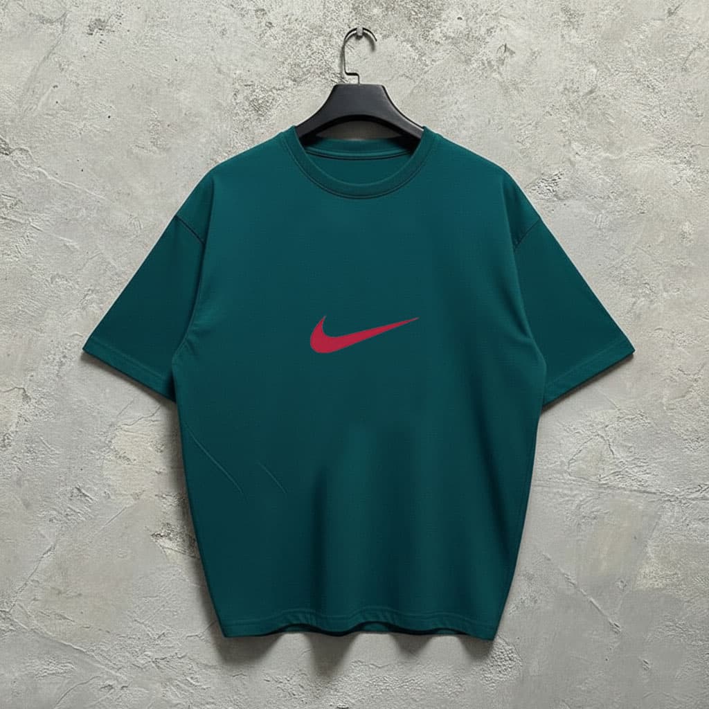 تیشرت باکسی قوارهدار دونخ پنبه طرح NIKE BEAR | رنگ سبزکله غازی — تصویر ۲
