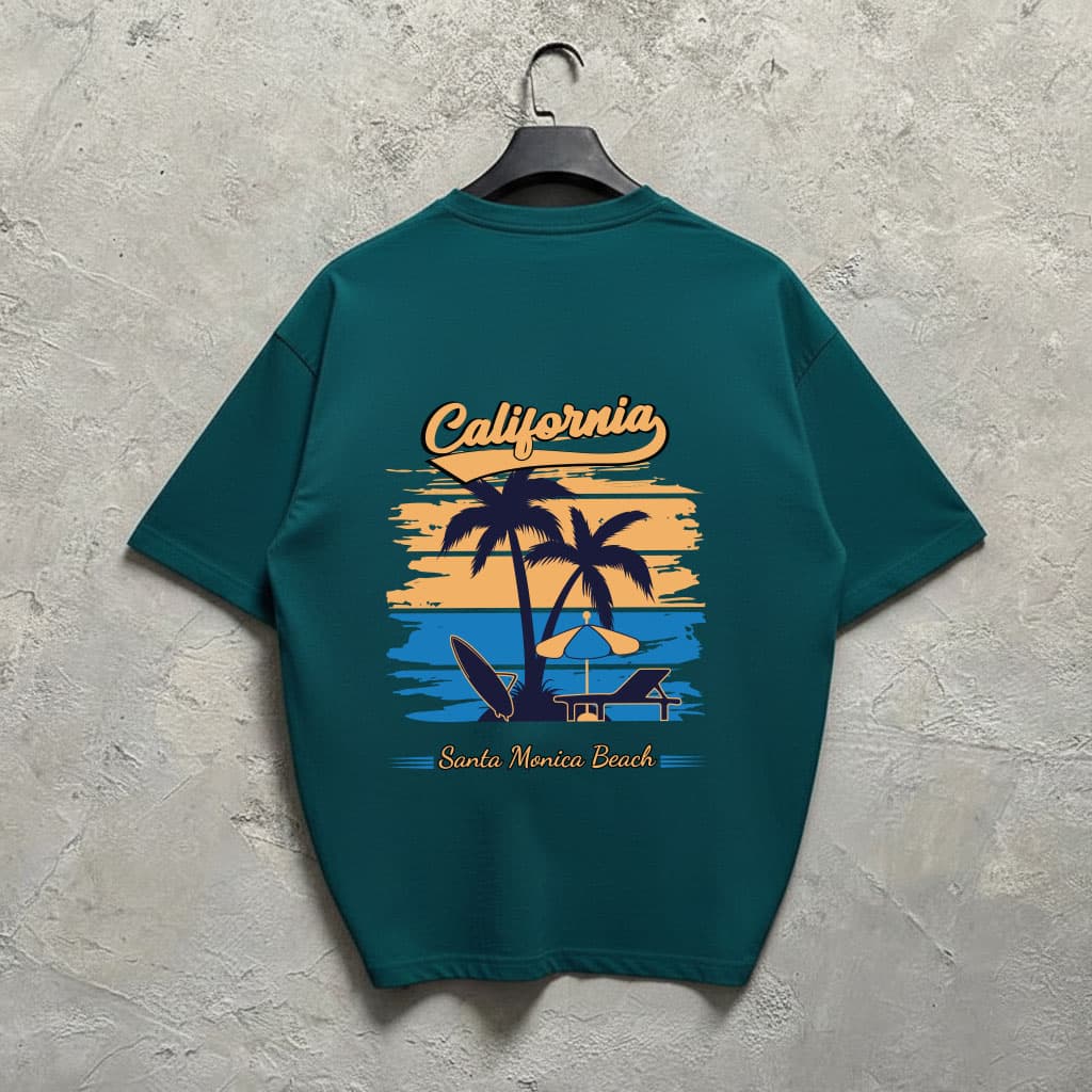تیشرت باکسی مردانه طرح کالیفرنیا California | جنس دونخ پنبه | رنگ سبز