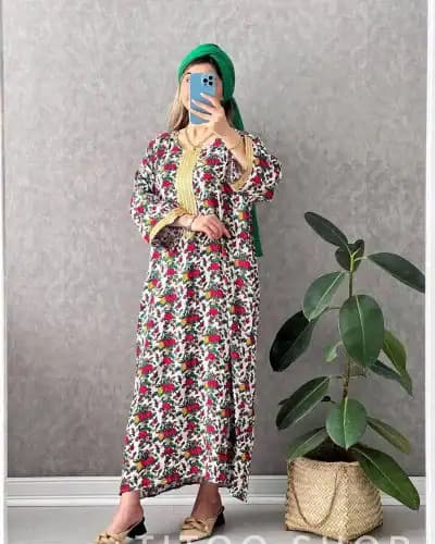 ساحلی آستین بلند نخی گل دار مدل نیلا