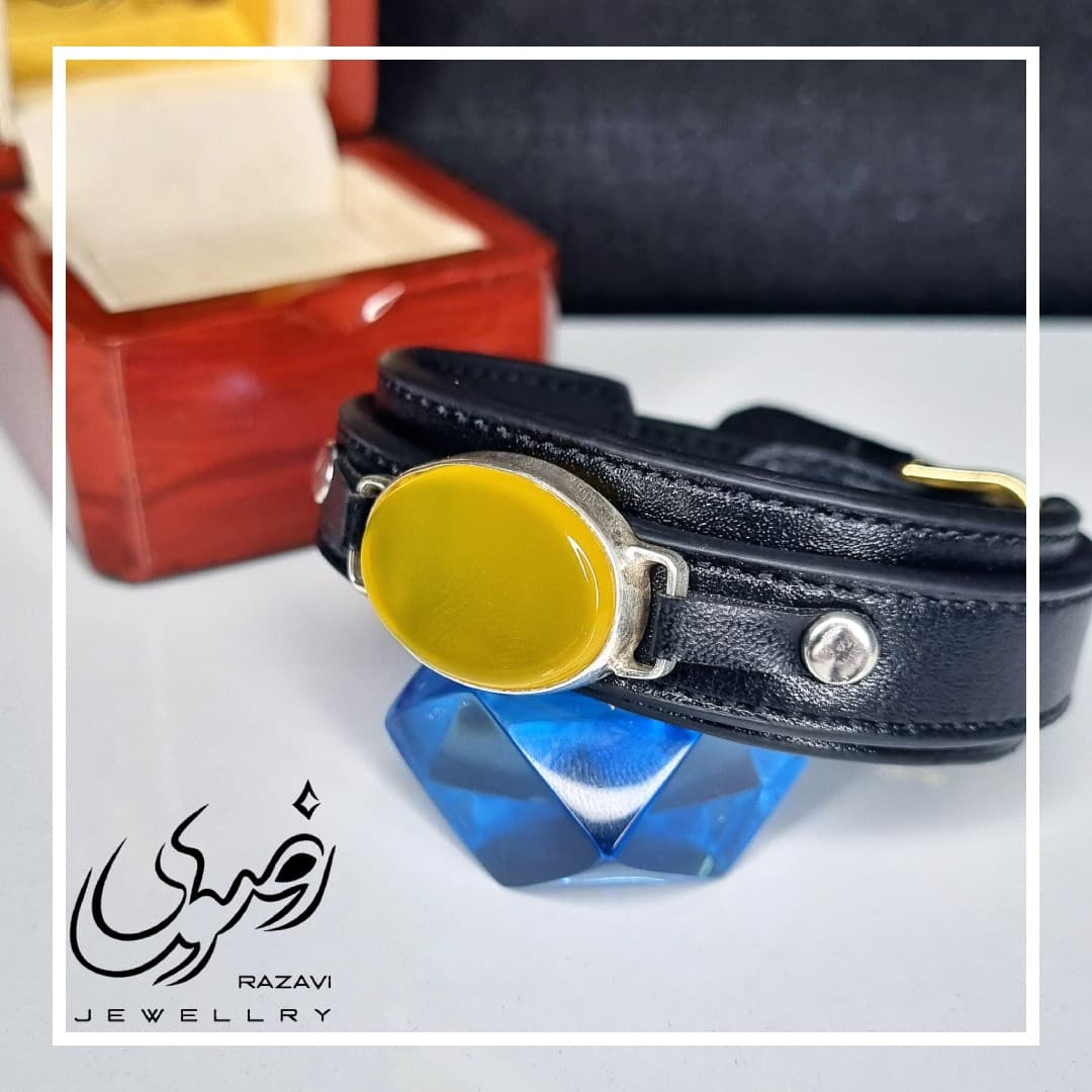 دستبند مردانه چرمی دور نقره شرف الشمس طرح اسپرت کد 326