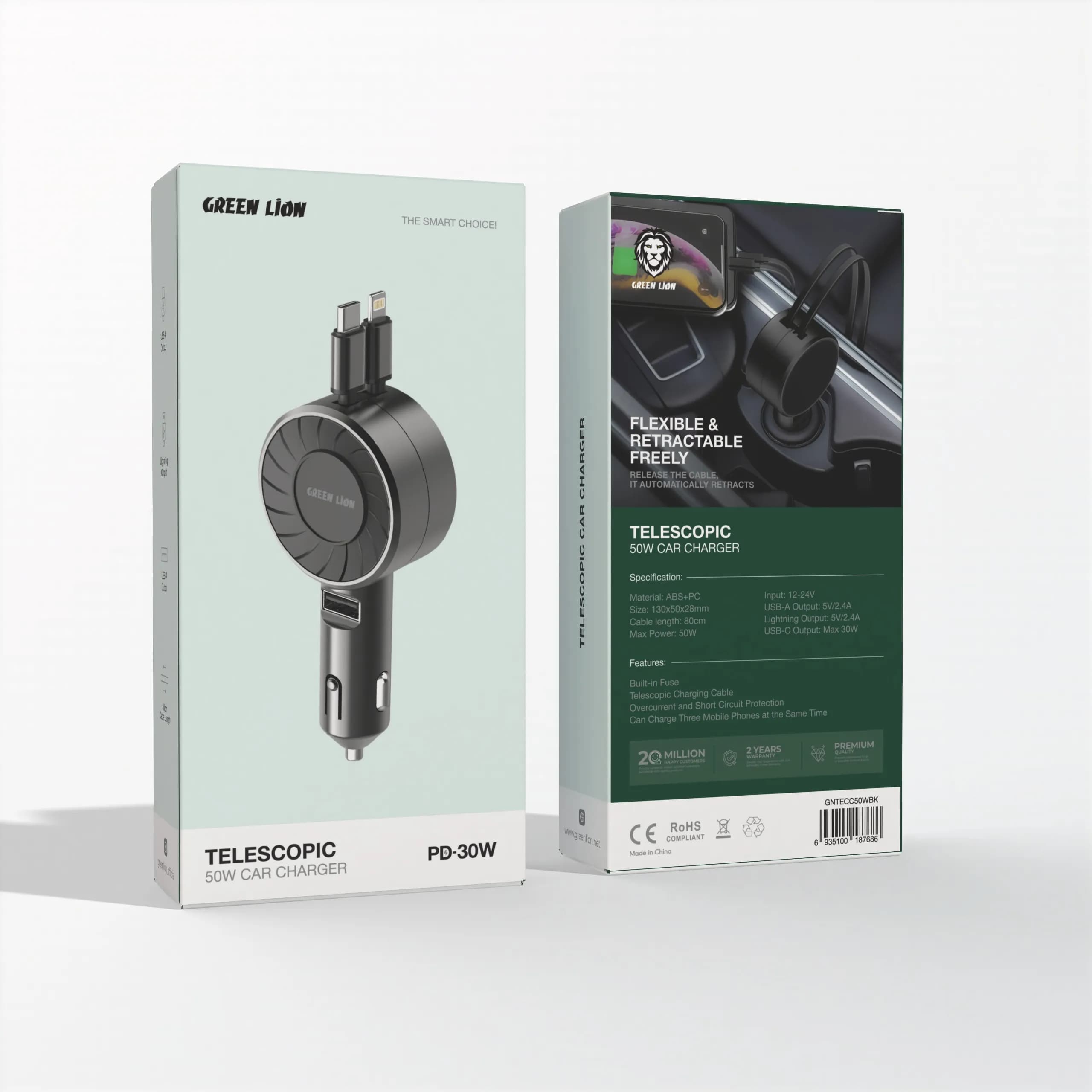 شارژر ماشین Green Lion Telescopic 50W Car Charger — تصویر ۳