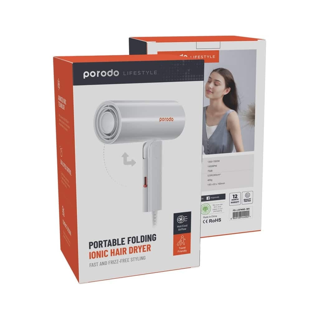سشوار یونی تاشو قابل حمل پرودو Porodo Lifestyle Portable Folding Ionic Hair Dryer — تصویر ۳