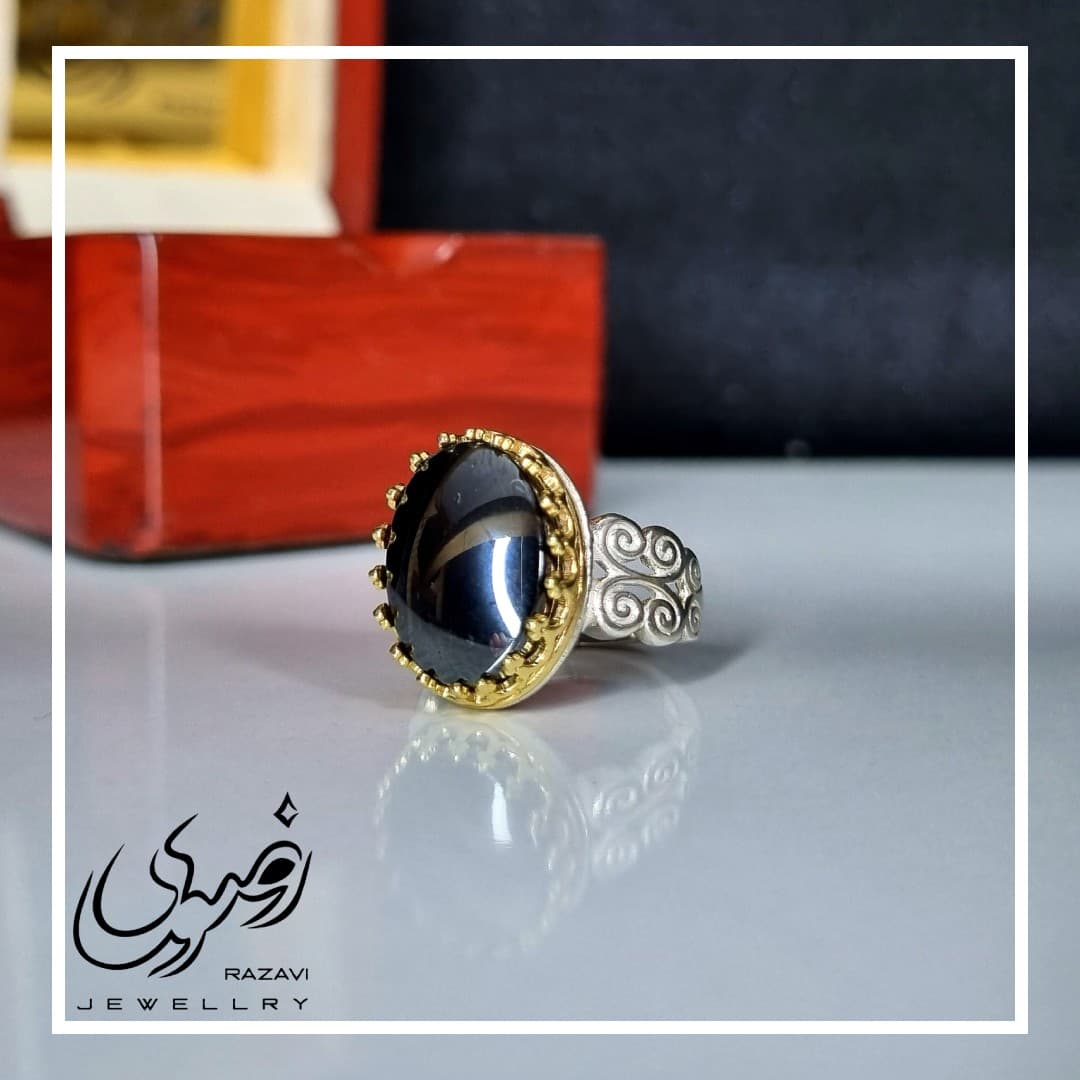 انگشتر زنانه نقره حدید صینی طرح میخک