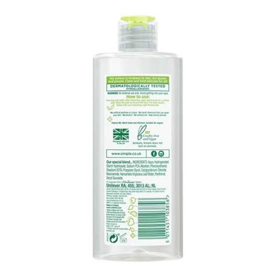 تونر سیمپلSIMPLE مدل کایند تو اسکین kind to skin حجم 200 میلی لیتر — تصویر ۳
