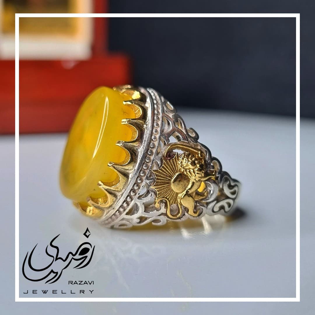 انگشتر مردانه نقره شرف الشمس طرح شیر کد 141 — تصویر ۴