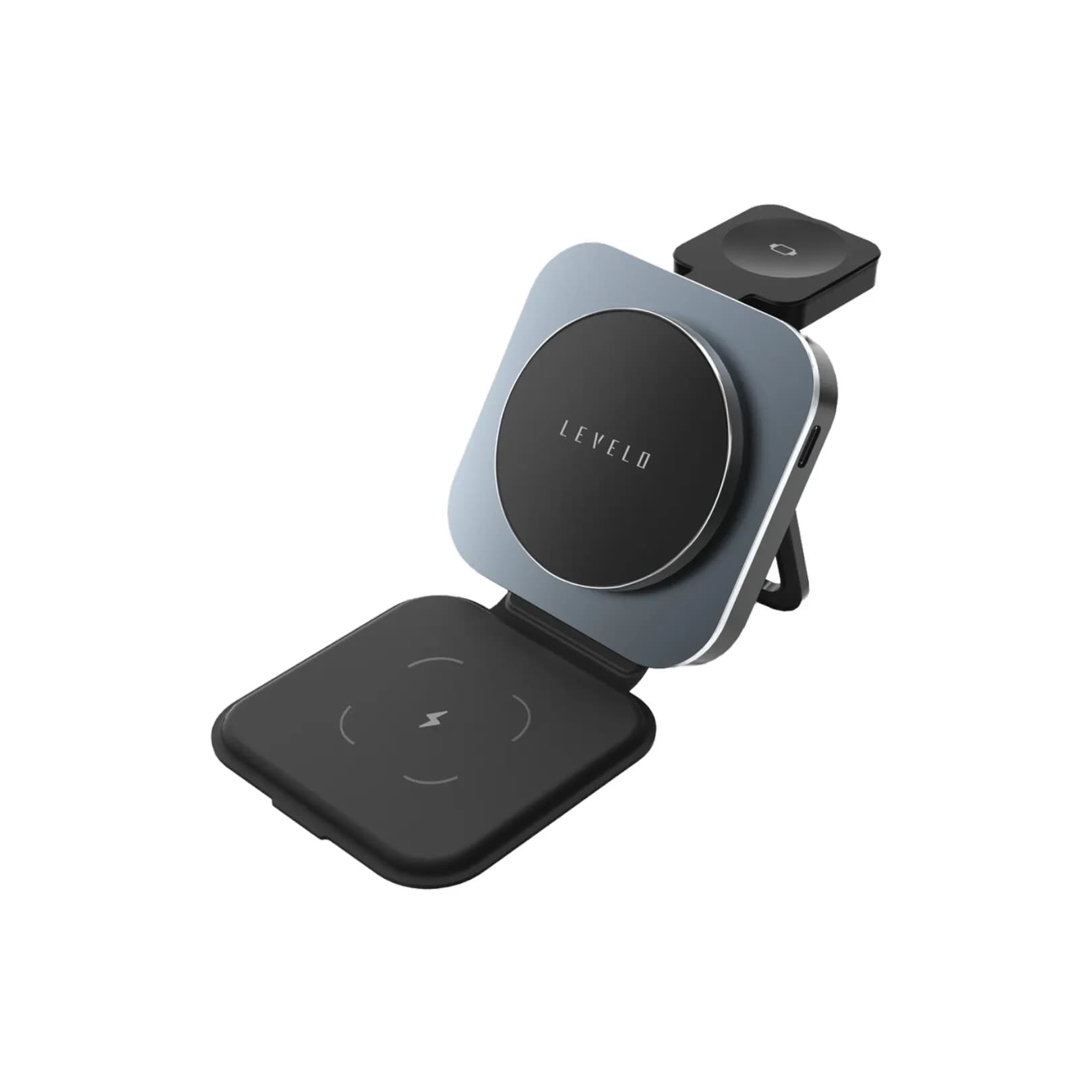 شارژر بی سیم 3 کاره لولو مدل Levelo TrioFlow 3 in 1 – خاکستری Levelo TrioFlow 3 In 1 Wireless Charger – Grey