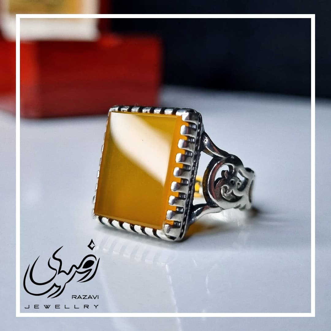 انگشتر مردانه نقره شرف الشمس طرح رهبری مشبک کد 100 — تصویر ۲