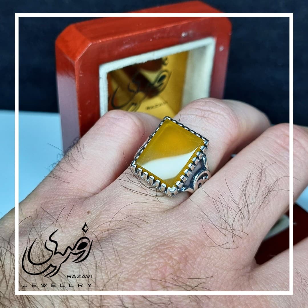 انگشتر مردانه نقره شرف الشمس طرح رهبری مشبک کد 100 — تصویر ۳