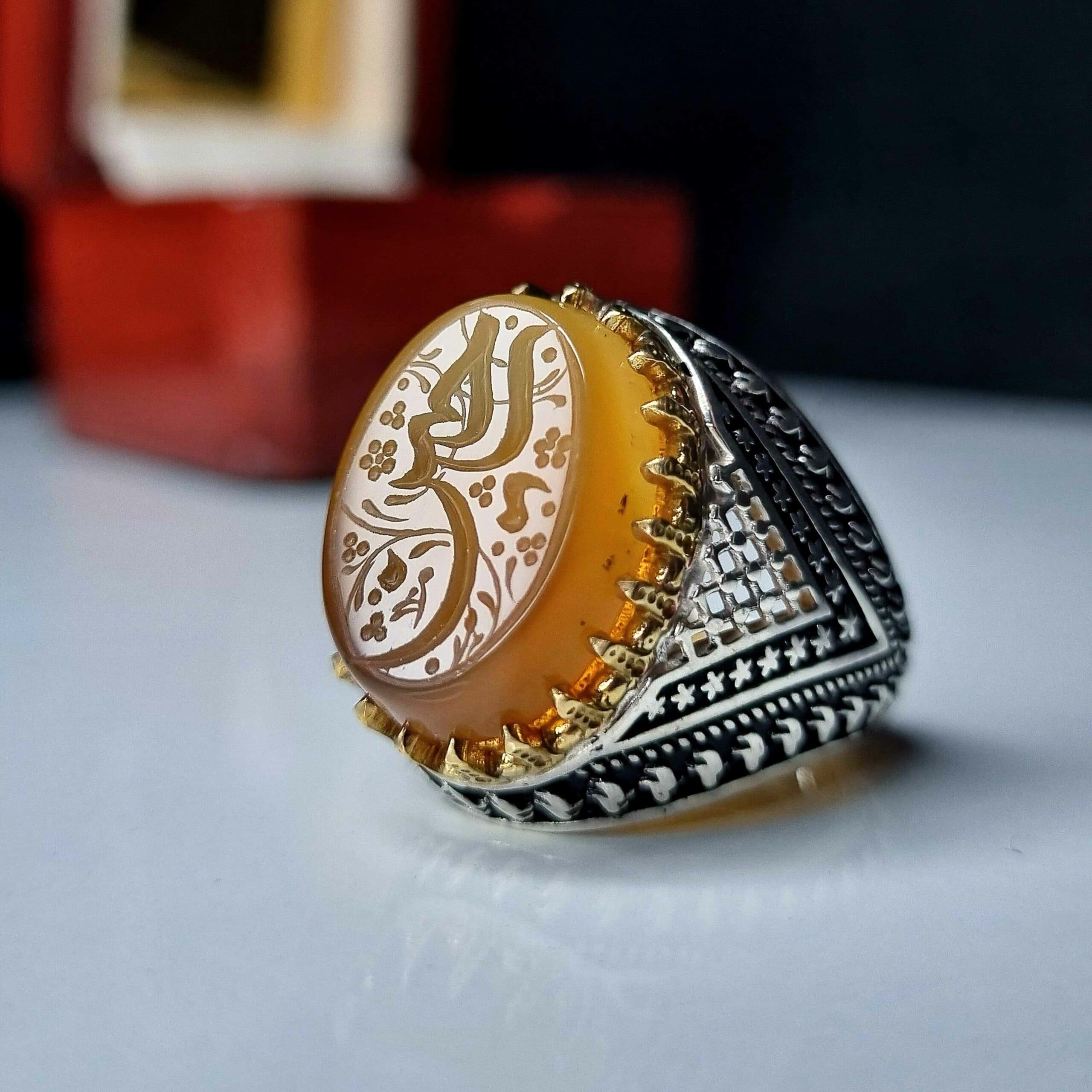 انگشتر مردانه نقره شرف الشمس مردانه طرح مشبک حسین(ع) کد 103